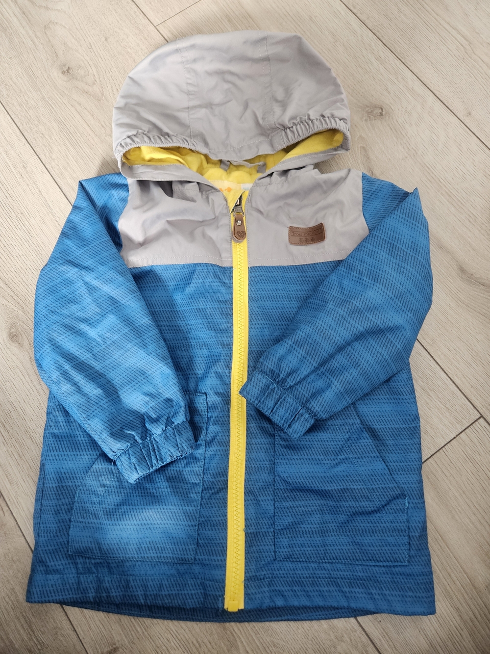 Trois Moutons Toddler Boys Blue Grey Yellow Hooded Spring Jacket Windbreaker 2T